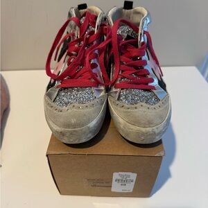Golden Goose Sneakers with Pink and Silver Sparkle